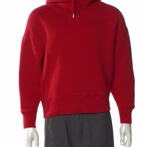 Ami Paris Red Men's Hoodie Sweatshirt - Minimal Heart Detail Small